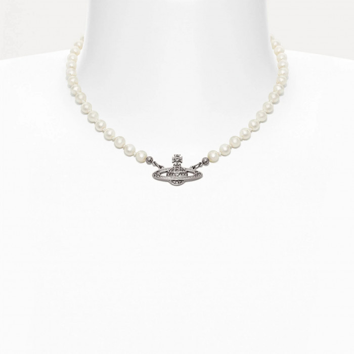 Колье Vivienne Westwood Mini Bas Relief Pearl choker (Silver)